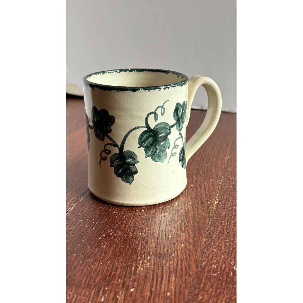 Nichols Pottery‎ NC Hand Painted Green Ivy Stoneware Mug 2000 God Bless You 4in
